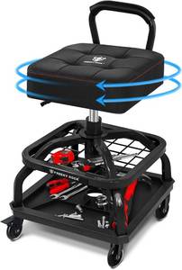 lot 8881 image: $116 Rolling Shop Stool with Wheels, Adjustable Height, 330 LBS, Black