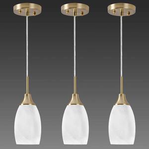 lot 8885 image: $123 Mini Glass Pendant Light 3-Pack - White Swirl, 4.72 Chandelier