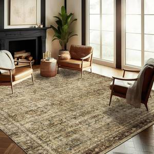 lot 8889 image: $189 Area Rug 10x14 Washable Brown Vintage Distressed Indoor Carpet