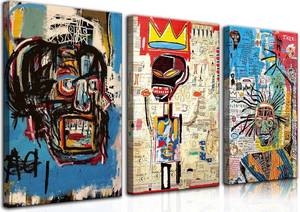 lot 8896 image: $59 3 Pcs Street Art Blue Graffiti Wall Decor Paintings Canvas