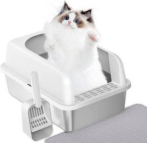 lot 8898 image: Prodigen Stainless Steel Cat Litter Box with Lid, 19.6x14x12 in