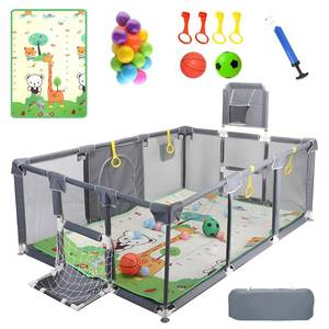 lot 8899 image: $95 Upgraded Playpen with Thick Foldable Mat, Balls, 4 Rings