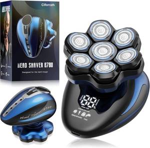 lot 8962 image: $83 Electric Head Shaver 7D, IPX6, LED Display for Bald Men (Blue)