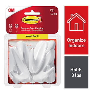 lot 8983 image: Command Medium Designer Hooks, White 14 Hooks, 20 Strips