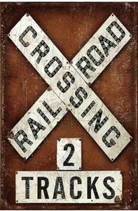 lot 9014 image: Metal Plate Sign Railroad Crossing, 2 Tracks, 12x16 Inches