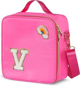 lot 9018 image: Insulated Nylon Lunch Box for GirlsKidsWomen - Pink Preppy Bag, LETTER O