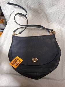 lot 21850 image: Coach Black Leather Turnlock Handbag