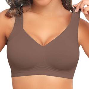 lot 1003 image: PoseFree Womens Bras No Underwire Full Support Back Fat Smoothing Bralette Wireless Push Up Plus Size Sports Bra (Coffee,3XL) - Retail $24