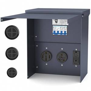 lot 1013 image: Temporary Power Outlet Panel Weatherproof, Thicker Prewired RV Electrical Panel with UL Listed 20, 30, 50 Amp Receptacle Outlet Box Installed for Hookup Camper Travel Trailer Motorhome - Retail $86