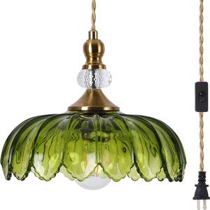 lot 1019 image: DHDSOUR Plug in Pendant Light, Green Vintage Glass Pendant Light, Kitchen Island, Bedroom, Living Room, Dining Room, Corridor, Foyer Comes with 14.7 Foot Cord for onOff, 5 inch