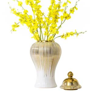 lot 1024 image: Ginger Jar, Decorative Porcelain Ginger Jar Vase with Lid, White Gold Ceramic Floor Vase for Decor Decor, Kitchen, Bookshelf Decor, Storage Jar(14in) - Retail $62