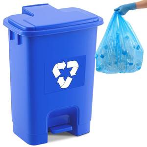 lot 1025 image: Geiserailie 5.3 Gallon Recycle Bins for Kitchen with Foot-Operated & Self-Closing Lid, Includes 50 Trash Bags Wastebasket Bin for Recycling and Waste for Indoor&Outdoor Kitchen&Office - Retail $44