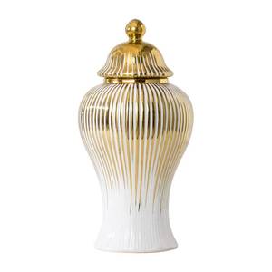 lot 1026 image: Ginger Jar, Decorative Porcelain Ginger jar with lid, White Gold Ceramic Vase for Decor Decor, Kitchen, Bookshelf Decor, Storage jar, Table Center Vase(12in) - Retail $53