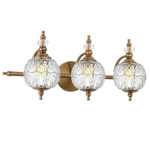 lot 1036 image: Ditoon Brushed Gold Bathroom Vanity Light Fixture Vintage Style - 3 Light G9 Bulb Compatible, 23 Wide Bathroom Lighting Over Mirror with Hand-Etched Glass Shades, Easy Mount for Makeup Area - Retail $120