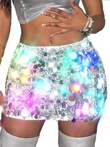 lot 1039 image: REETAN Light Up Sequin Skirt Rave Outfit for Women(Silver), S - Retail $17