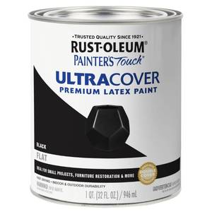 lot 1044 image: Rust-Oleum 1976502 Painters Touch Latex Paint, Quart, Flat Black, 32 Fl Oz, (Pack of 1) - Retail $17