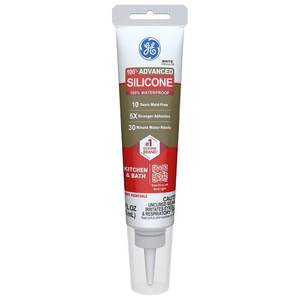 lot 1048 image: GE Advanced Silicone Caulk for Kitchen &amp Bathroom, White, 2.8 fl oz Tube, 1 Pack - 100% Waterproof Silicone Sealant, 5X Stronger Adhesion, Shrink &amp Crack Proof&nbsp