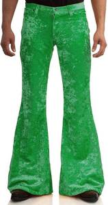 lot 1053 image: Mens Velvet Relaxed Vintage 60s 70s Bell Bottom Stretch Fit Classic Comfort Flared Flares Retro Leg Disco Pants, Green, 2X-Large - Retail $41