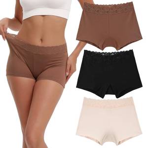 lot 1057 image: INNERSY Boyshort Underwear for Women Cotton Lace Boxer Briefs Ladies Boyshorts Panties 3 Pack(Large,BrownBlackBeige) - Retail $20