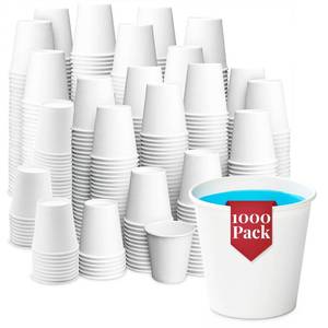 lot 1066 image: Prestee 1000 Pack 3oz Small Paper Cups - Mini Bathroom & Mouthwash Cups, Hot Coffee Cups for Espresso, Holiday & Christmas Party Supplies - Retail $35