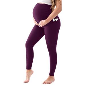 lot 1067 image: Walifrey Womens Maternity Leggings with Pockets Over The Belly,Pregnancy Yoga Pants Activewear Workout Leggings Plum Purple L&nbsp