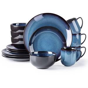 lot 1072 image: LERATIO Ceramic Dinnerware Sets for 4,16-Piece Reactive Glaze Plates and Bowls Set with Mugs,Highly Chip and Crack Resistant  Dishwasher,Microwave & Oven Safe Dishes set-Blue - Retail $94