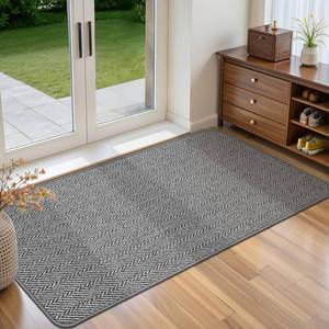 lot 1074 image: BEISIFLOOR Ultra Thin Door Mat Indoor Entrance 24x47, Low-Profile Indoor Door Mat, Non Slip Entry Mat Rubber Backing Unique Herringbone Design Inside Doormat Dirt Trapper Entryway Mats, Grey - Retail $47