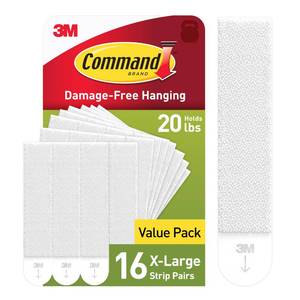 lot 1090 image: Command 20 lb X-Large Picture Hanging Strips, 16 Pairs White Strips Heavy Duty Picture Hanger&nbsp