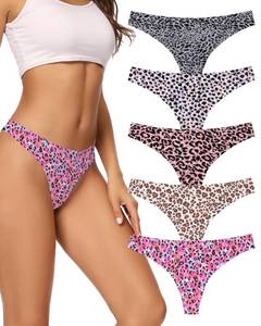 lot 1092 image: voenxe Seamless Thongs for Women No Show Thong Underwear Women 5-10 Pack (G-5 Pack Leopard Print, Large) - Retail $15