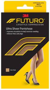 lot 1104 image: FUTURO Ultra Sheer Pantyhose for Women, Medium Size, Mild Compression (8-15 mmHg), Improves Circulation to Minimize Swelling, Relieves Tired & Achy Legs, Reinforced Toe & Heel (71017FCNEN) - Retail $17