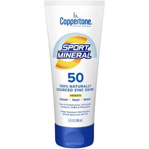 lot 1109 image: Coppertone Sport Mineral Sunscreen Lotion SPF 50, Water Resistant Sunscreen with Zinc Oxide, 5 Fl Oz Bottle - Retail $12
