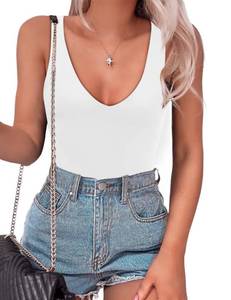 lot 1113 image: SAUNGKUAI Womens Bodysuit Sexy Plunge Deep V Neck Backless Sleeveless Tank Thong Body Suits Outfits for Going Out White S - Retail $25