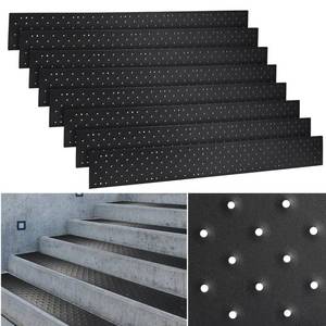 lot 1119 image: 8 Pcs 30 x 3.75 Inch Non Slip Aluminum Stair Tread Metal Stair Outdoor Anti Slip Stair Treads Nosing Powder Coated Black Stair Treads with Carbon Steel Screws for Wood Ramp Deck Steps - Retail $86