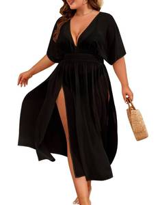 lot 1122 image: SWOMOG Women Plus Size Swimsuit Cover Up Bikini Bathing Suit Sexy Deep V Neck Swim Beach Dresses Summer Beachwear, 22W - Retail $24