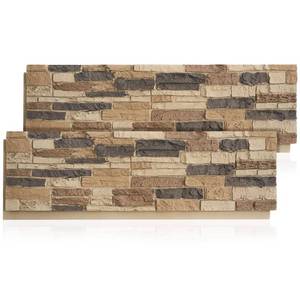 lot 1128 image: Maasechs 2 Pack Faux Stone Panels Interior 45.6l x 11.8h x 0.98d Faux Siding Panels Exterior Artificial 3D Veneer for Wall Decor Outdoor Home Improvement Projects (PU,Light Brown) - Retail $83