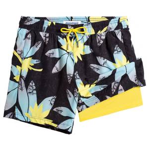 lot 1130 image: maamgic Mens Swim Trunks with Compression Liner 5 Inch, Quick Dry Bathing Suit with Zipper Pockets, Stretch No-Chafing Swim Shorts, Black-Blue Lotus Large - Retail $33