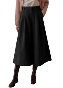 lot 1131 image: chouyatou Womens Wool Culottes Capri Cropped Pants Pleated Elastic High Waist Wide Leg Palazzo Trouser (Large,Black) - Retail $29