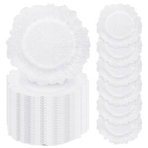 lot 1133 image: 50 Pcs White Charger Plates Bulk, 13 Reef Plate Chargers for Dinner Plates, Plastic Floral Decorative Plates for Table Setting, Round Table Chargers for Wedding, Christmas, Party, Event, Decoration - Retail $110