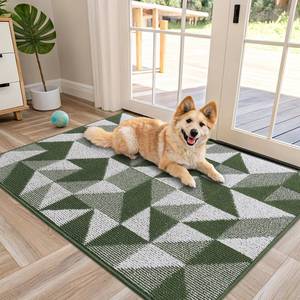 lot 1134 image: OLANLY Large Door Mat Indoor Entrance Washable 48x32, Odor-Free Low-Profile Front Back Geometric Doormat, Absorbent Resist Dirt Entry Carpet, Easy to Clean Sturdy Inside Floor Mats for Entryway, Green - Retail $30
