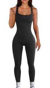 lot 1138 image: YIOIOIO Women Workout Seamless Jumpsuit Yoga Ribbed Bodycon One Piece Square Neck Shorts Romper, Medium - Retail $19
