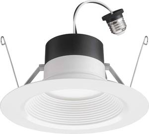 lot 1139 image: Juno E Series 56 LED Ceiling Light, Baffle Trim Recessed Lighting with 5-in-1 Switchable White Color, 900 Lumens, Wet Rated LED Downlight, Dimmable, White - Retail $12
