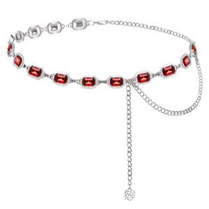 lot 1155 image: Red Chain Belt for Women Red Western Belt Metal Rhinestone Cowgirl Waist Chain for Dresses Jeans&nbsp