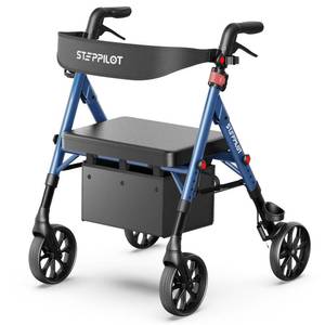 lot 1162 image: Foldable Aluminum Rollator Walkers with Cushion Seat for Senior, 16lbs Lightweight & 500 lbs Max Load, Adjustable 5-Level Seat Height & 6-Level Handles Height,8 Big Wheels,Dual Braking, Storage Bag - Retail $200