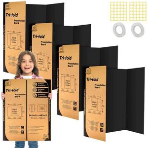 lot 1164 image: 4 Pack Trifold Poster Board 48 X 36, IKAYAS Black Poster Boards, Science Fair Display Boards Posterboard Foamboard for Mounting, Prints,Art,Display,Projects Classroom Supplies (5 COUNT- 2 WHITE & 3 BLACK BOARDS)