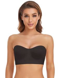 lot 1167 image: Lusait Strapless Bra for Women Non-Slip Silicone Padded Bandeau Bra Wireless Tube Top Bralette Black L - Retail $20