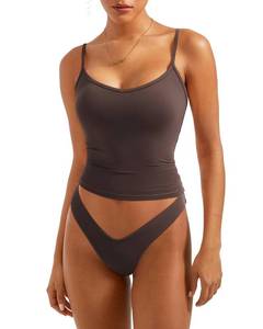 lot 1173 image: SUUKSESS Women Sexy V Neck Tank Tops Y2K Going Out Top Sleeveless Fitted Basic Cami Shirts (Brown,XL) - Retail $24