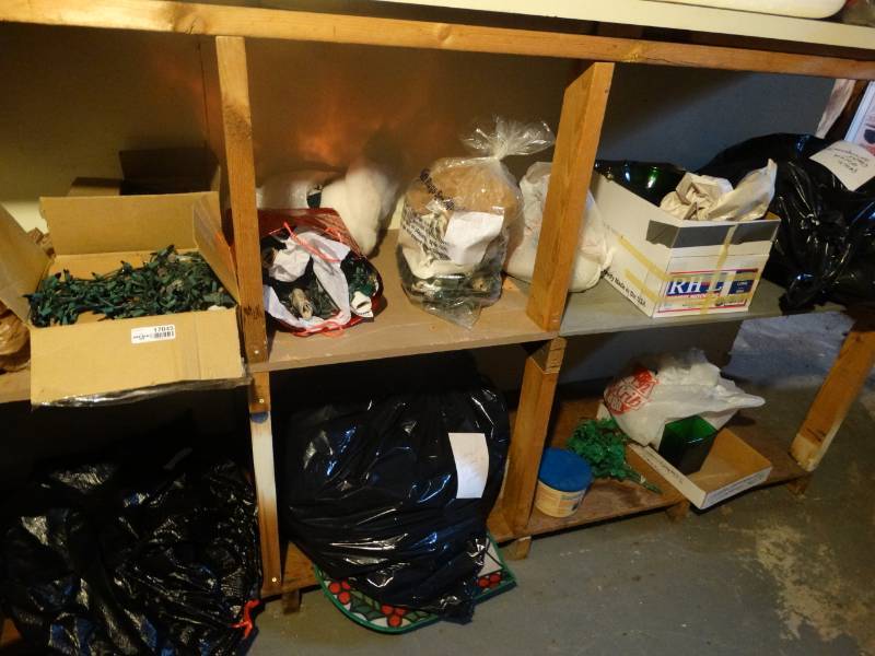 lot 17045 image: Large lot of christmas lights and green vases.