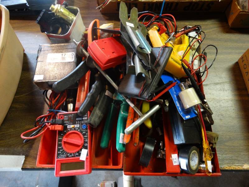 lot 17160 image: Lot of multimeters, hand tools, sockets & more.