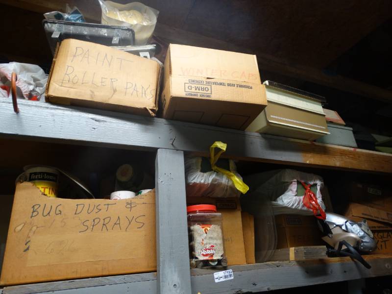 lot 17183 image: Bug dust & sprays, hats, wires, fiber glasss kit, paint roller pans, & lots more.