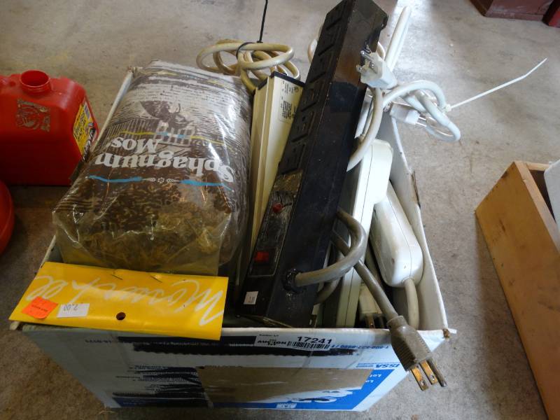 lot 17241 image: Power strips, first aid kit, mouse traps, & more.